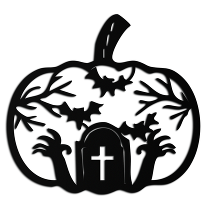 Halloween Cemetery Pumpkin Metal Wall Art – Spooky Black Steel Halloween Decor- KAF504 - Tampa Home & Garden Store