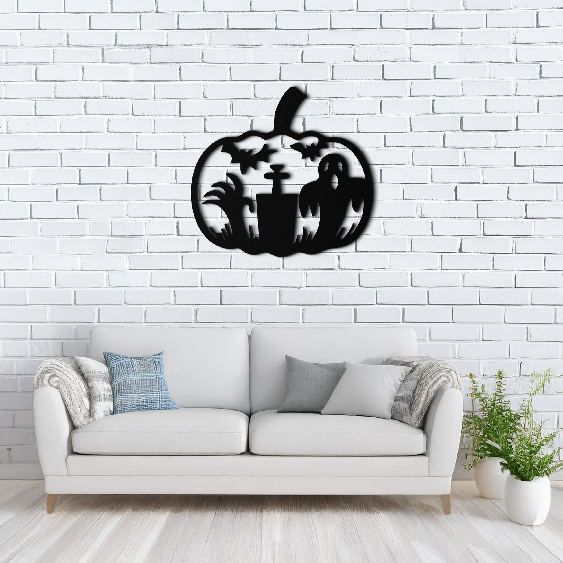 Halloween Ghost Pumpkin Metal Wall Art – Black Steel Spooky Holiday Decoration- KAF503 - Tampa Home & Garden Store