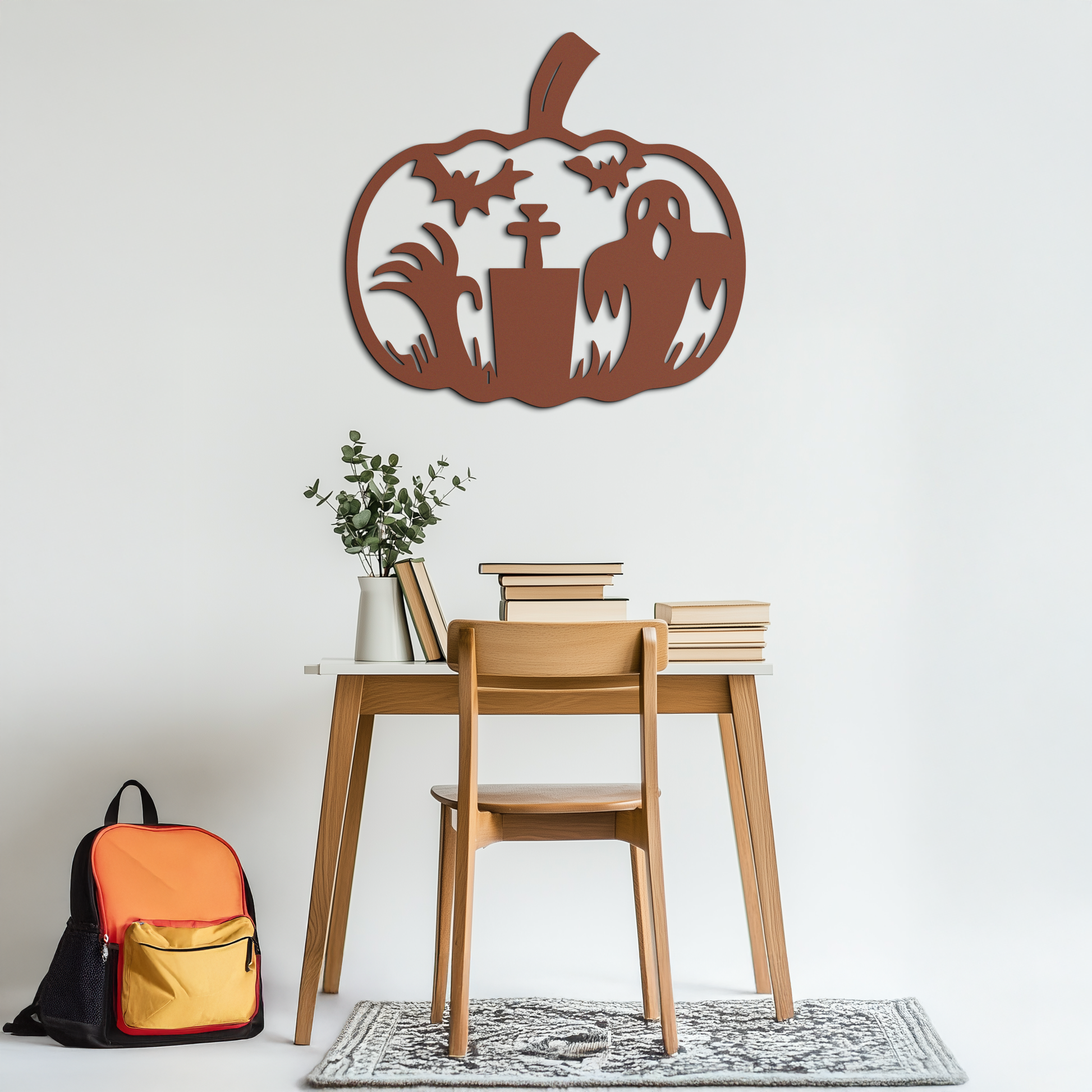 Halloween Ghost Pumpkin Metal Wall Art – Black Steel Spooky Holiday Decoration- KAF503 - Tampa Home & Garden Store