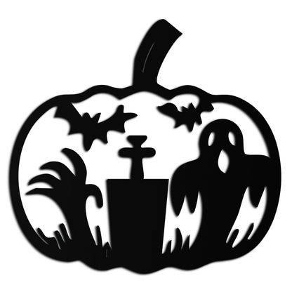 Halloween Ghost Pumpkin Metal Wall Art – Black Steel Spooky Holiday Decoration- KAF503 - Tampa Home & Garden Store