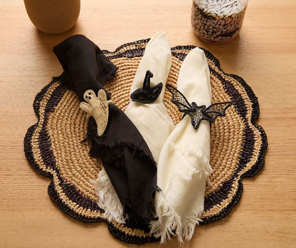 Halloween Napkin Ring with Ghost Bat Witch Hat Options, Handmade Table Decor, Rustic Spooky Party Accent, Fall Dinner Napkin Holder - Tampa Home & Garden Store