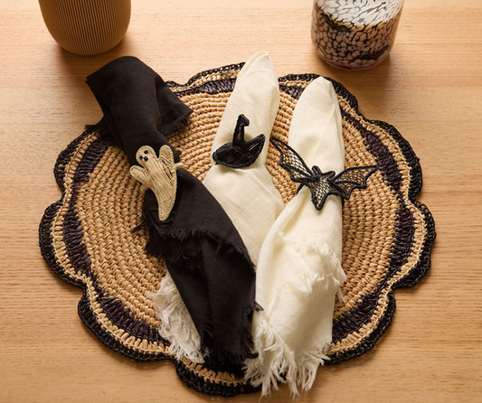 Halloween Napkin Ring with Ghost Bat Witch Hat Options, Handmade Table Decor, Rustic Spooky Party Accent, Fall Dinner Napkin Holder - Tampa Home & Garden Store
