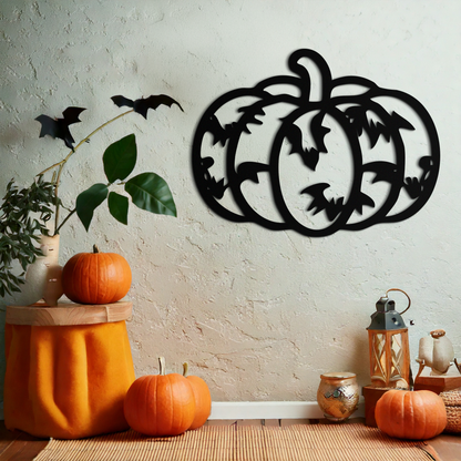 Halloween Pumpkin Faces Metal Wall Art – Spooky Black Steel Decoration- KAF502 - Tampa Home & Garden Store