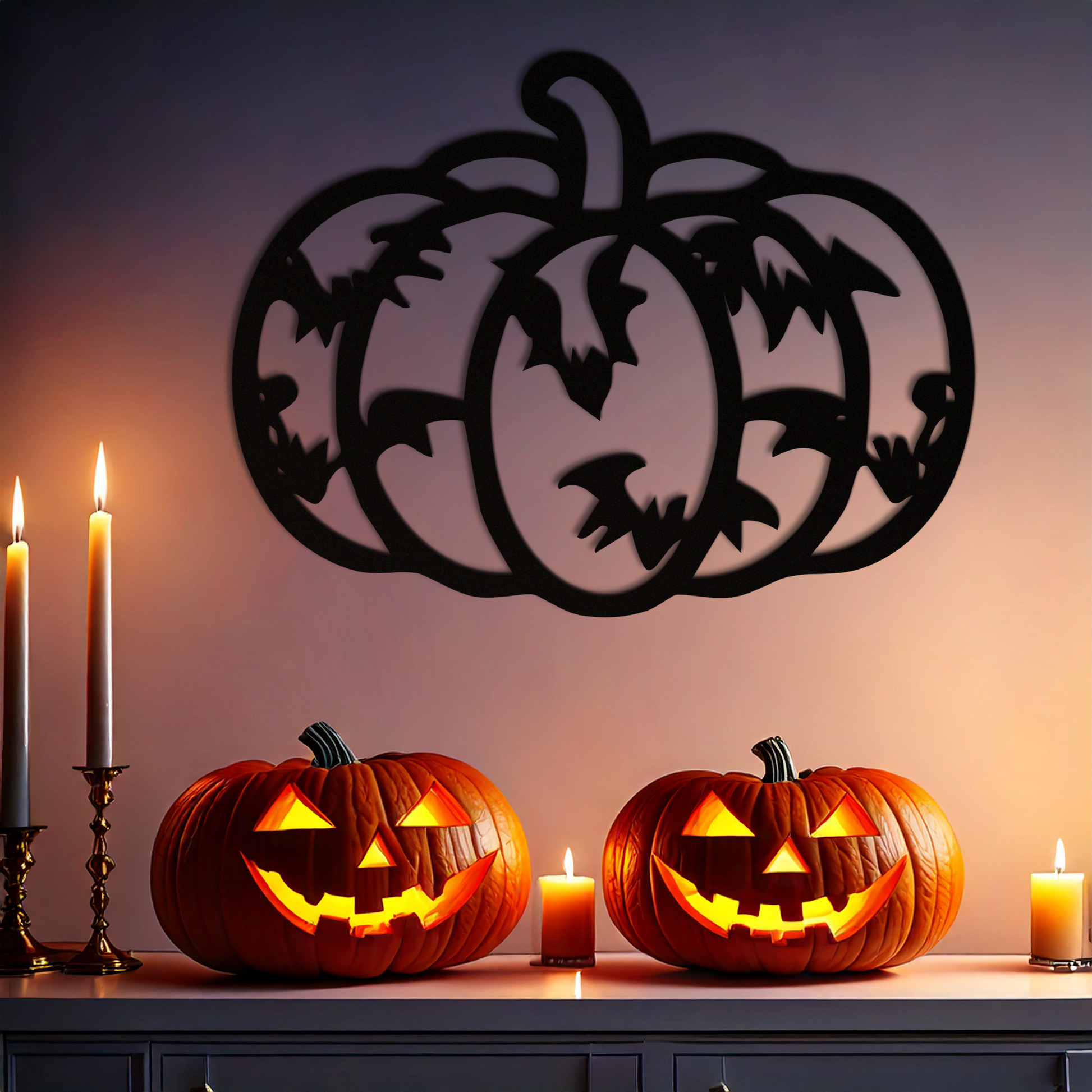 Halloween Pumpkin Faces Metal Wall Art – Spooky Black Steel Decoration- KAF502 - Tampa Home & Garden Store