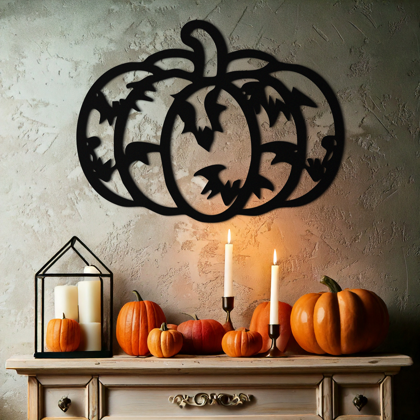 Halloween Pumpkin Faces Metal Wall Art – Spooky Black Steel Decoration- KAF502 - Tampa Home & Garden Store