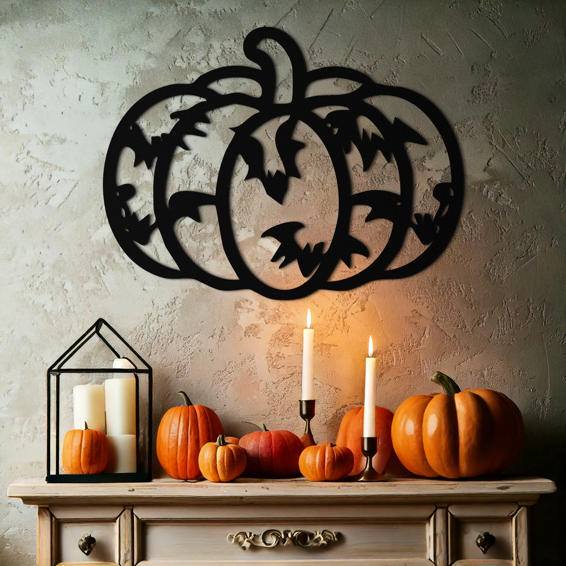 Halloween Pumpkin Faces Metal Wall Art – Spooky Black Steel Decoration- KAF502 - Tampa Home & Garden Store