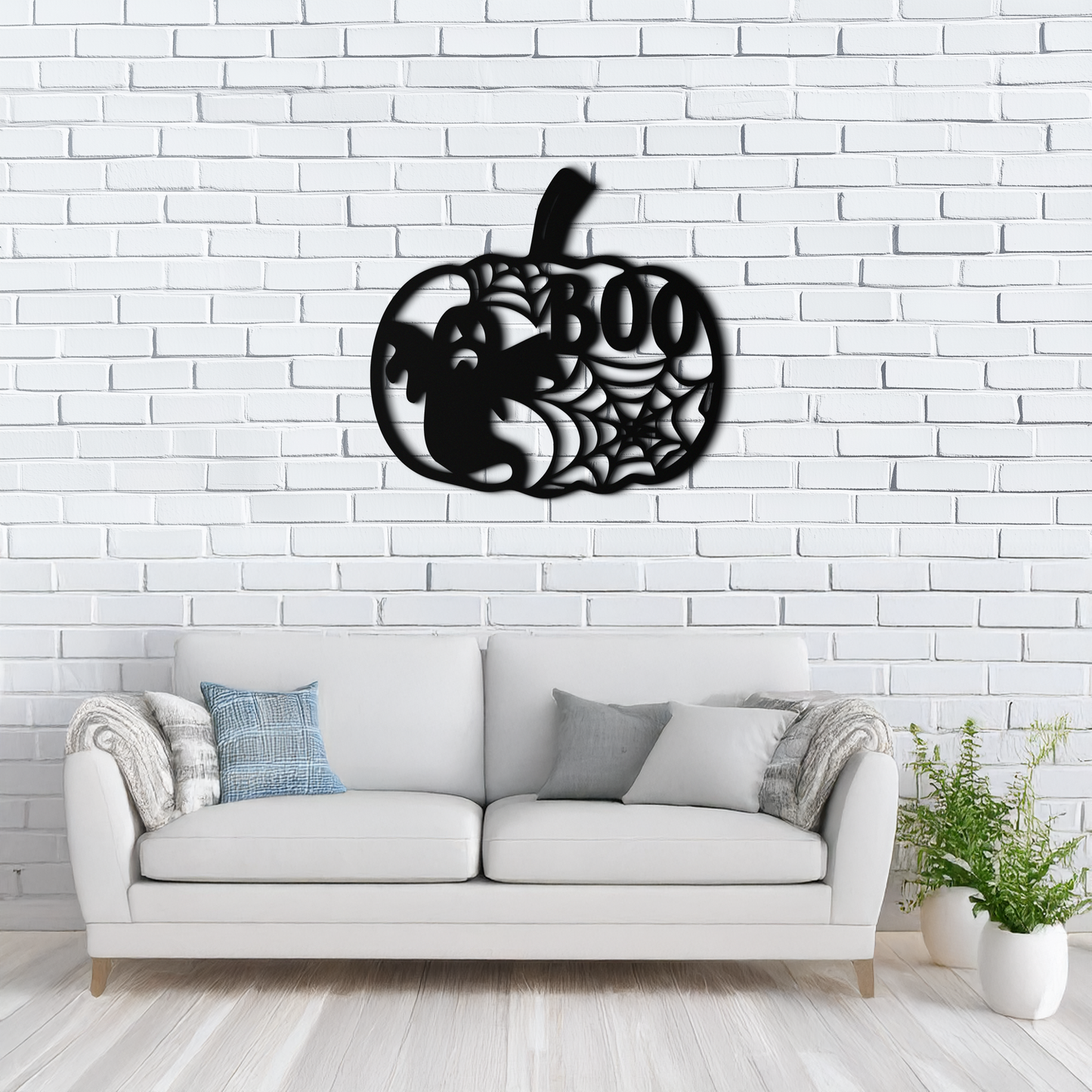 Halloween Pumpkin Ghost Metal Wall Art – Spooky Black Steel Holiday Decoration- KAF501 - Tampa Home & Garden Store