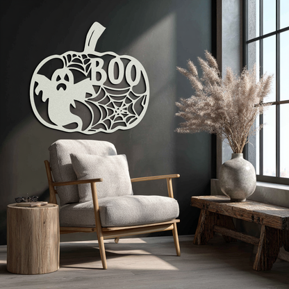 Halloween Pumpkin Ghost Metal Wall Art – Spooky Black Steel Holiday Decoration- KAF501 - Tampa Home & Garden Store