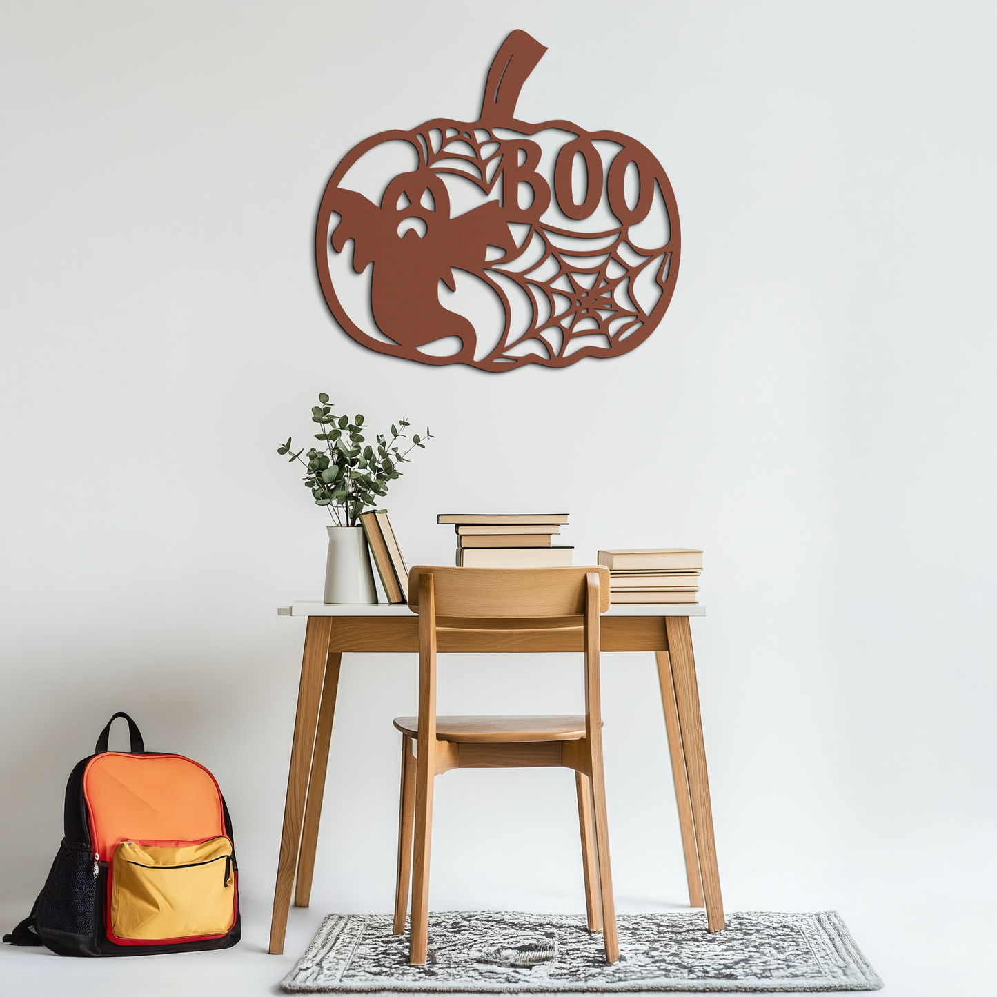 Halloween Pumpkin Ghost Metal Wall Art – Spooky Black Steel Holiday Decoration- KAF501 - Tampa Home & Garden Store