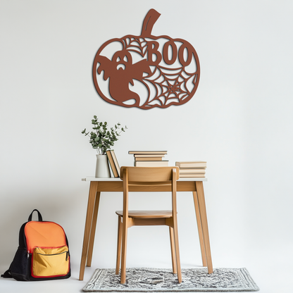 Halloween Pumpkin Ghost Metal Wall Art – Spooky Black Steel Holiday Decoration- KAF501 - Tampa Home & Garden Store