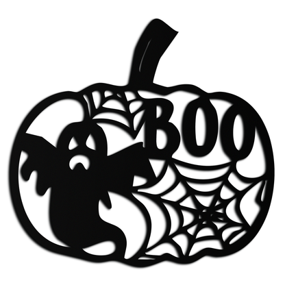 Halloween Pumpkin Ghost Metal Wall Art – Spooky Black Steel Holiday Decoration- KAF501 - Tampa Home & Garden Store