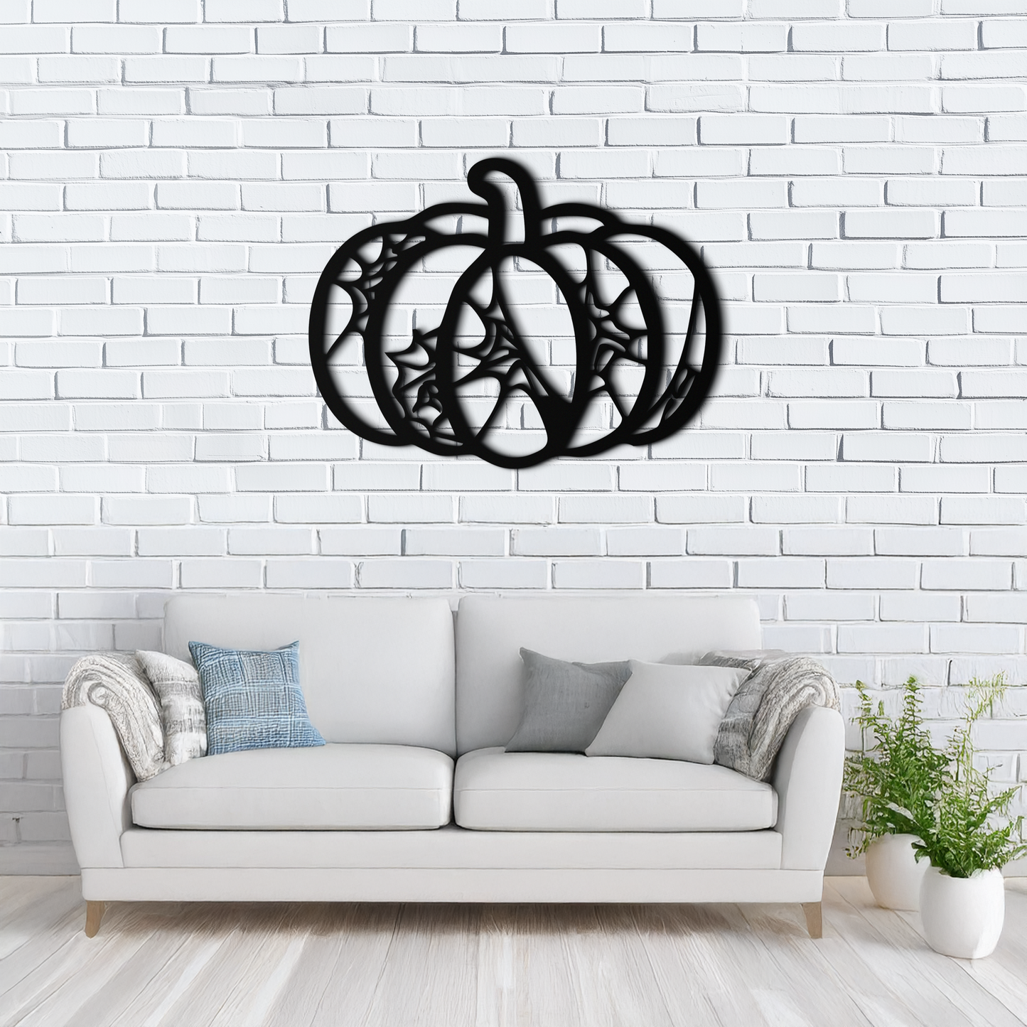 Calabaza de Halloween de metal para pared – Decoración otoñal embrujada de acero negro - KAF506