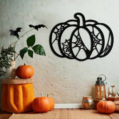 Calabaza de Halloween de metal para pared – Decoración otoñal embrujada de acero negro - KAF506