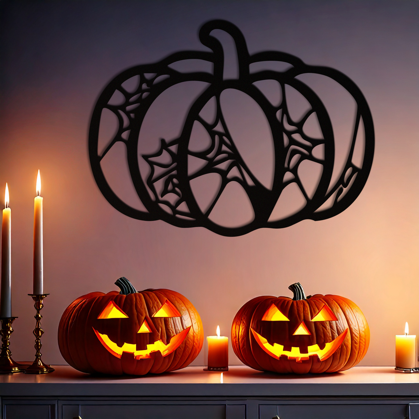 Calabaza de Halloween de metal para pared – Decoración otoñal embrujada de acero negro - KAF506