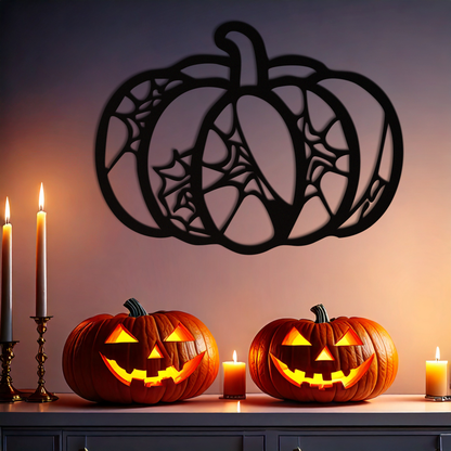 Calabaza de Halloween de metal para pared – Decoración otoñal embrujada de acero negro - KAF506