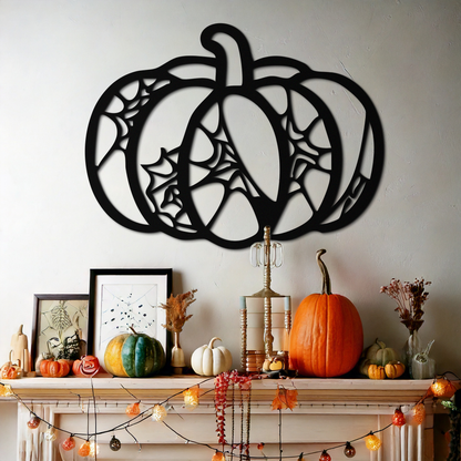 Calabaza de Halloween de metal para pared – Decoración otoñal embrujada de acero negro - KAF506
