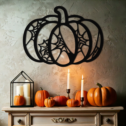 Calabaza de Halloween de metal para pared – Decoración otoñal embrujada de acero negro - KAF506