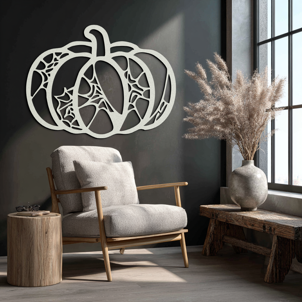 Calabaza de Halloween de metal para pared – Decoración otoñal embrujada de acero negro - KAF506