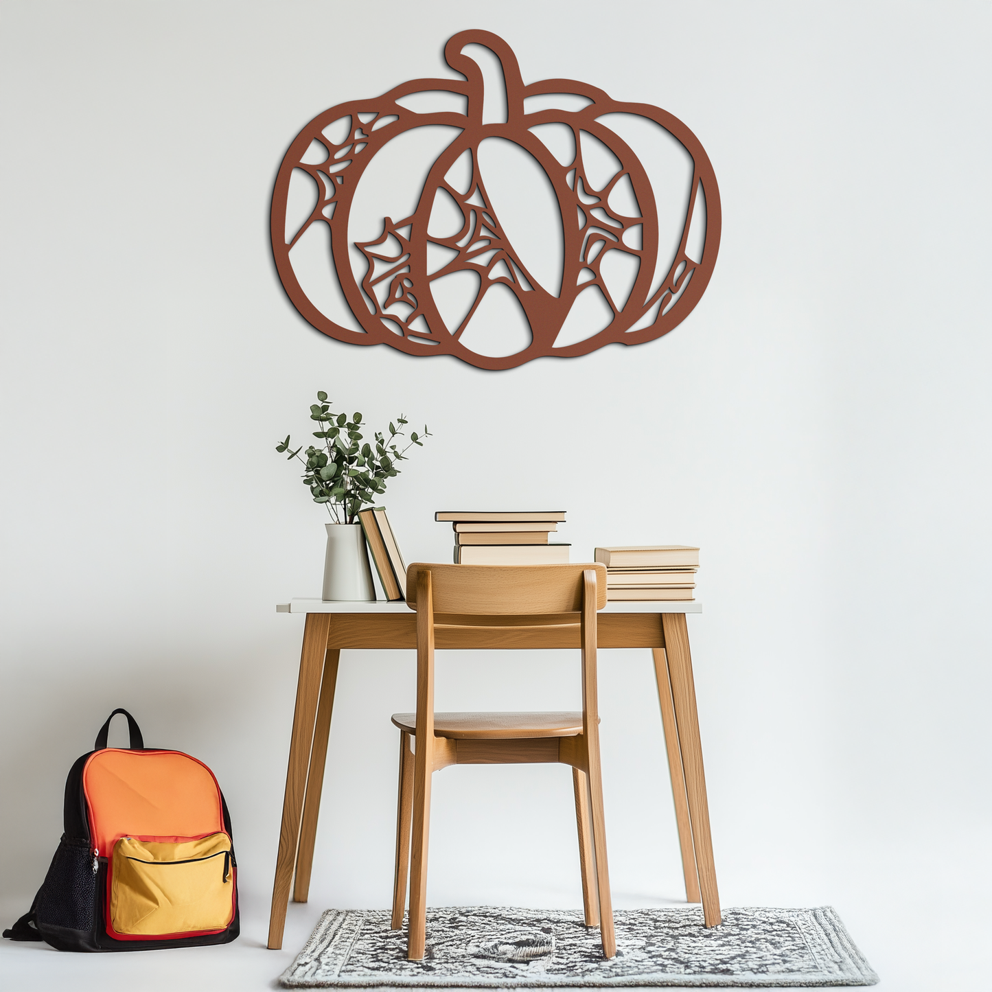 Calabaza de Halloween de metal para pared – Decoración otoñal embrujada de acero negro - KAF506