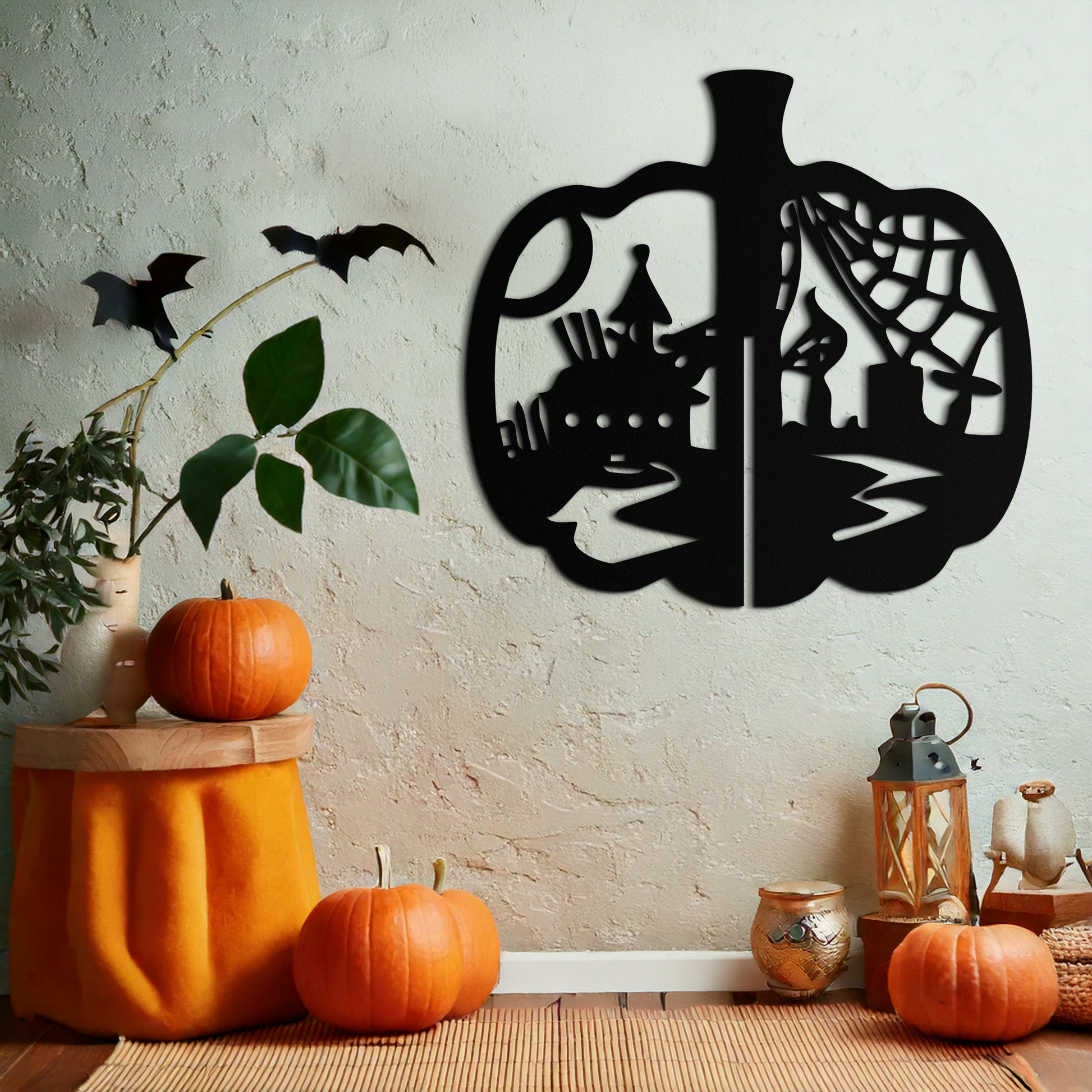 Halloween Pumpkin Metal Wall Art – Spooky Black Steel Halloween Decor- KAF498 - Tampa Home & Garden Store
