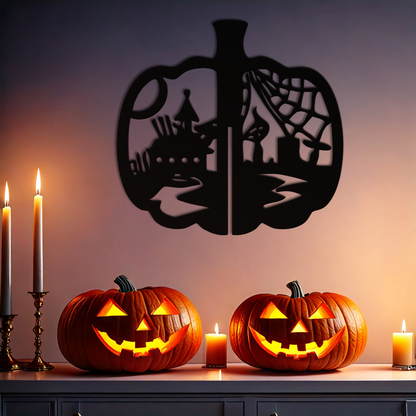 Halloween Pumpkin Metal Wall Art – Spooky Black Steel Halloween Decor- KAF498 - Tampa Home & Garden Store
