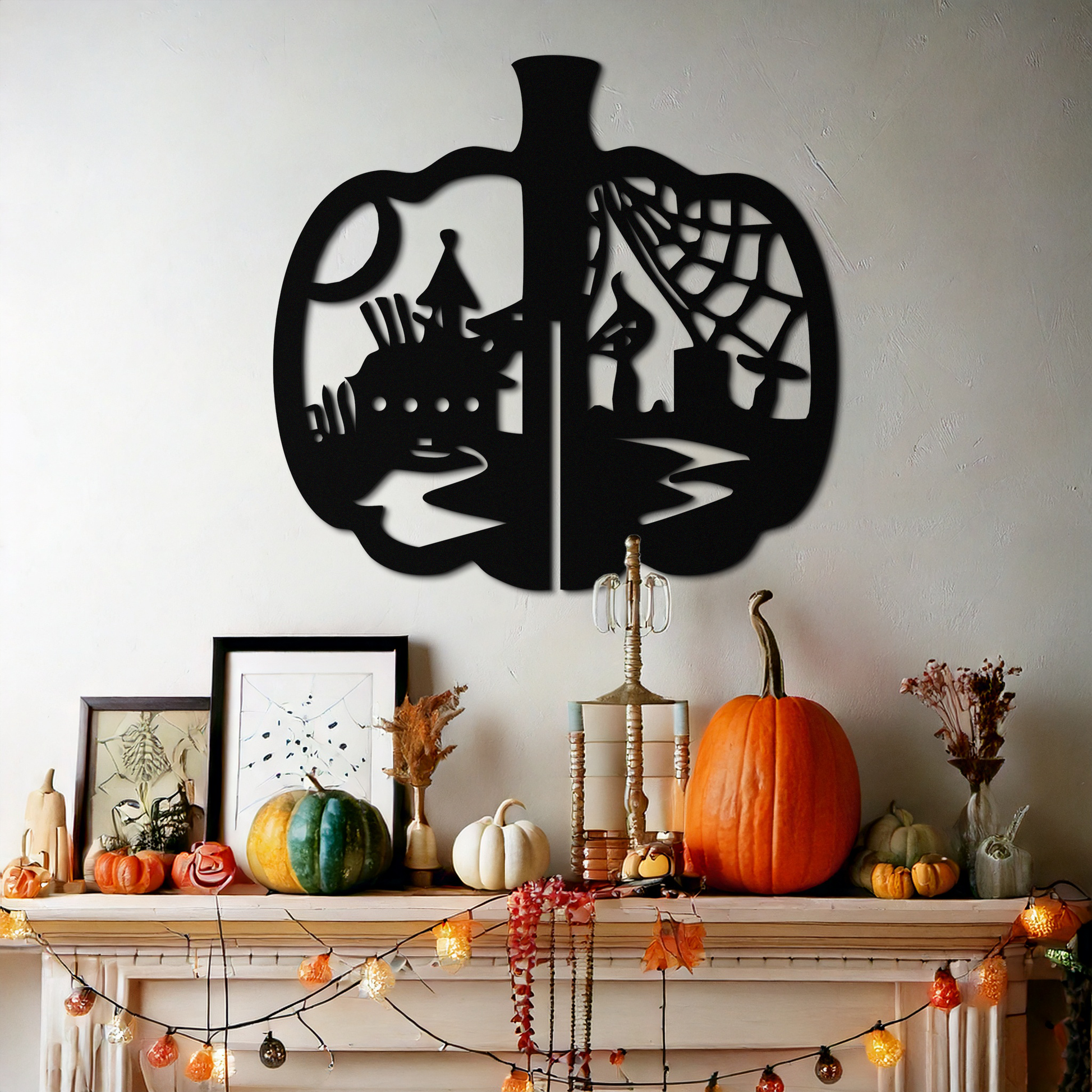 Halloween Pumpkin Metal Wall Art – Spooky Black Steel Halloween Decor- KAF498 - Tampa Home & Garden Store
