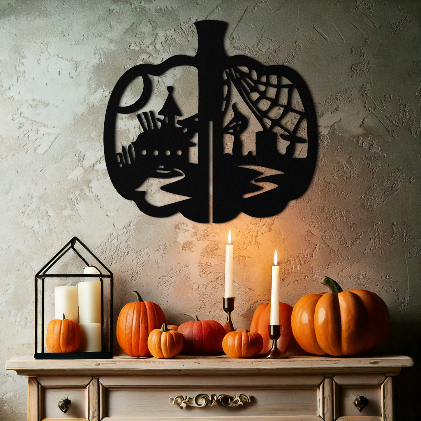 Halloween Pumpkin Metal Wall Art – Spooky Black Steel Halloween Decor- KAF498 - Tampa Home & Garden Store