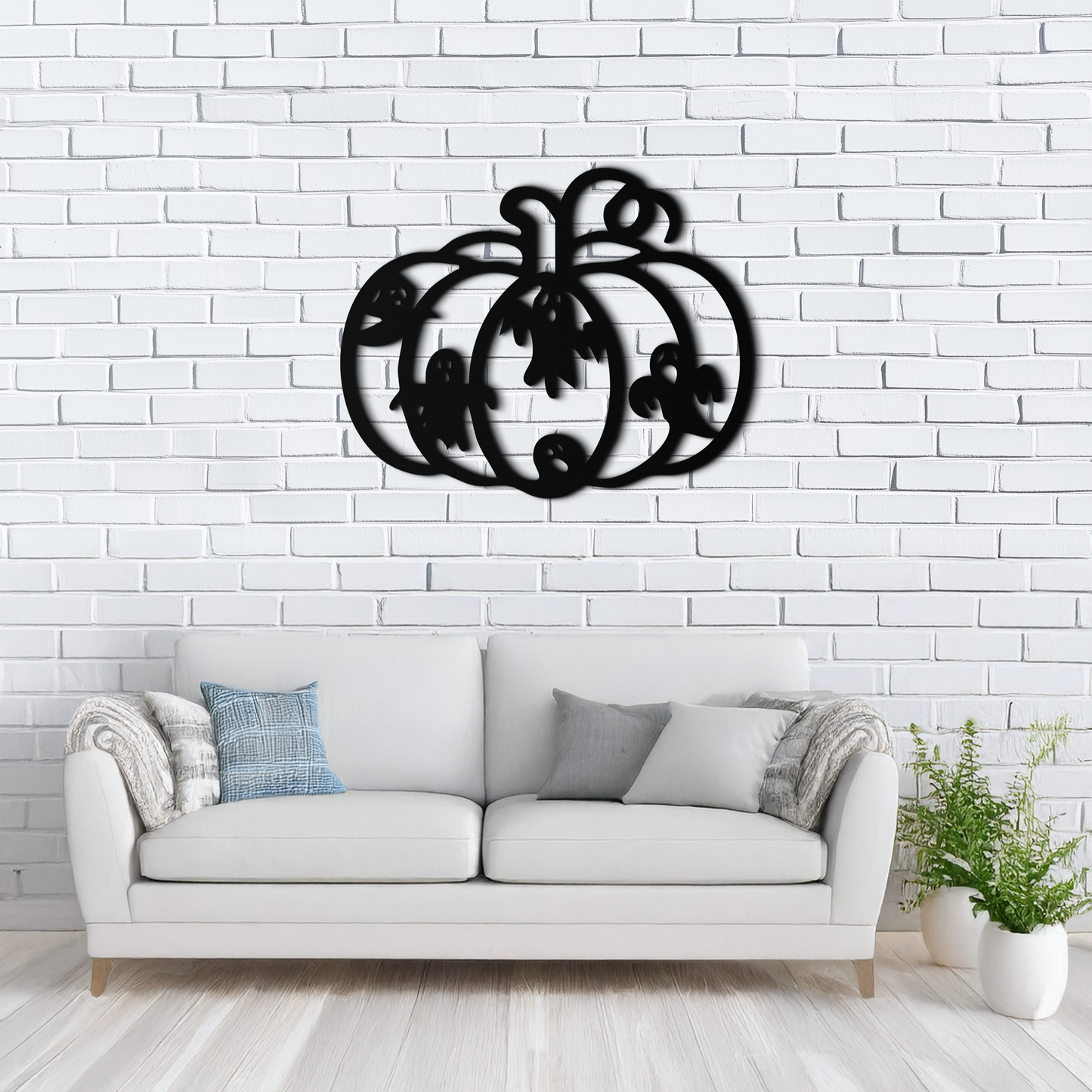Halloween Pumpkin and Ghosts Metal Wall Art – Spooky Black Steel Decoration- KAF505 - Tampa Home & Garden Store