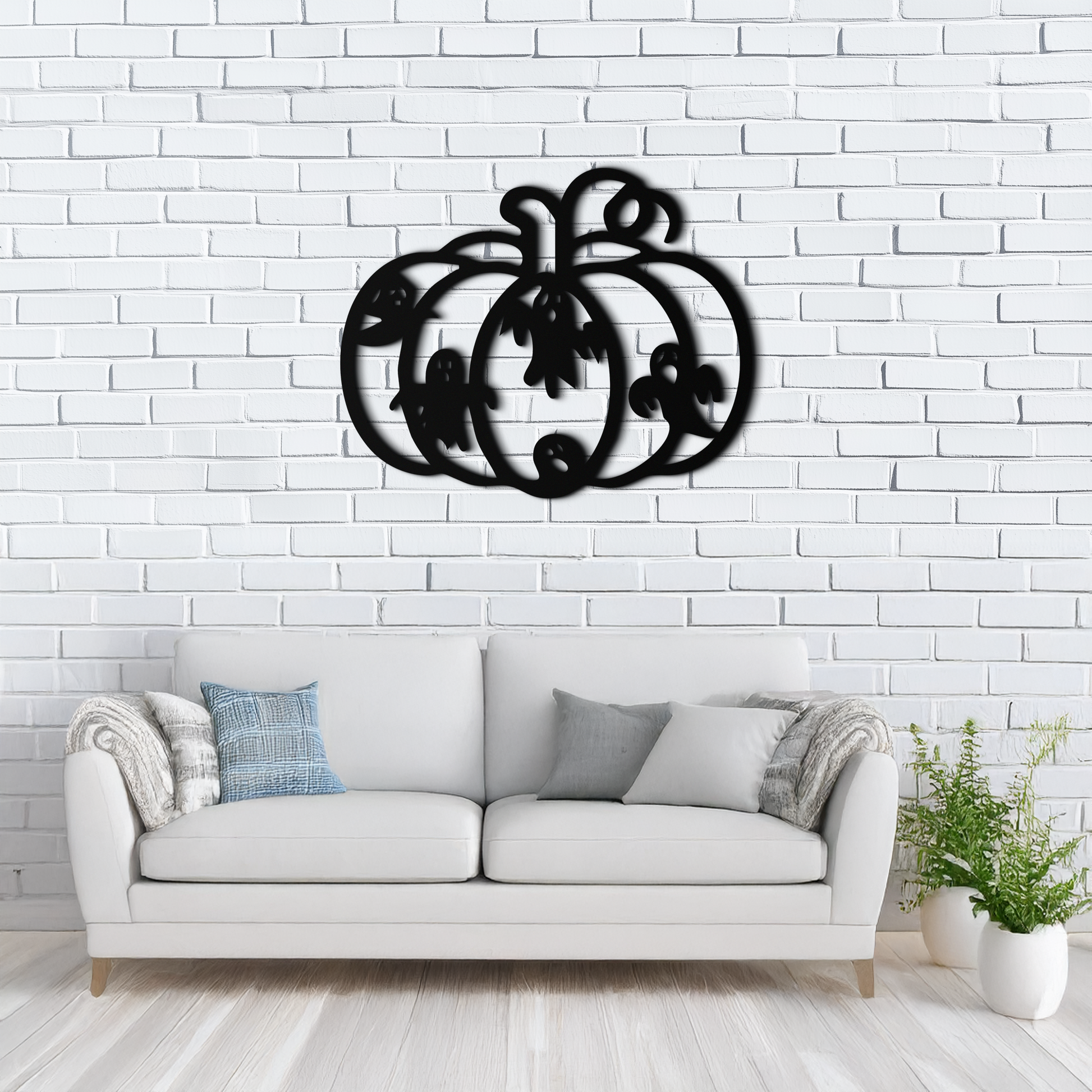 Halloween Pumpkin and Ghosts Metal Wall Art – Spooky Black Steel Decoration- KAF505 - Tampa Home & Garden Store