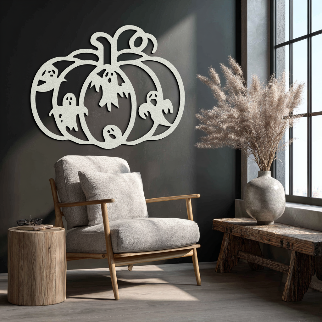 Halloween Pumpkin and Ghosts Metal Wall Art – Spooky Black Steel Decoration- KAF505 - Tampa Home & Garden Store