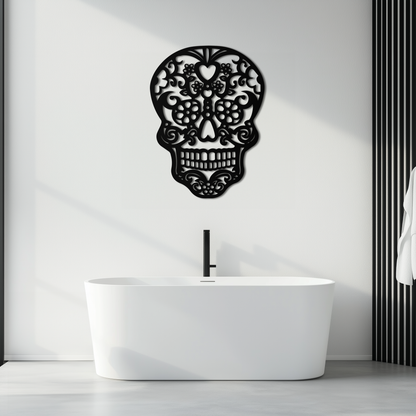 Halloween Skull Metal Wall Art - Intricate Floral Skull Decor- KAF283 - Tampa Home & Garden Store