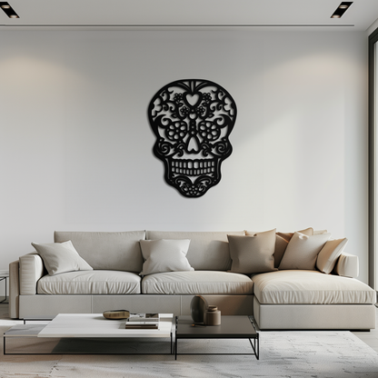 Halloween Skull Metal Wall Art - Intricate Floral Skull Decor- KAF283 - Tampa Home & Garden Store
