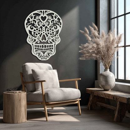 Halloween Skull Metal Wall Art - Intricate Floral Skull Decor- KAF283 - Tampa Home & Garden Store