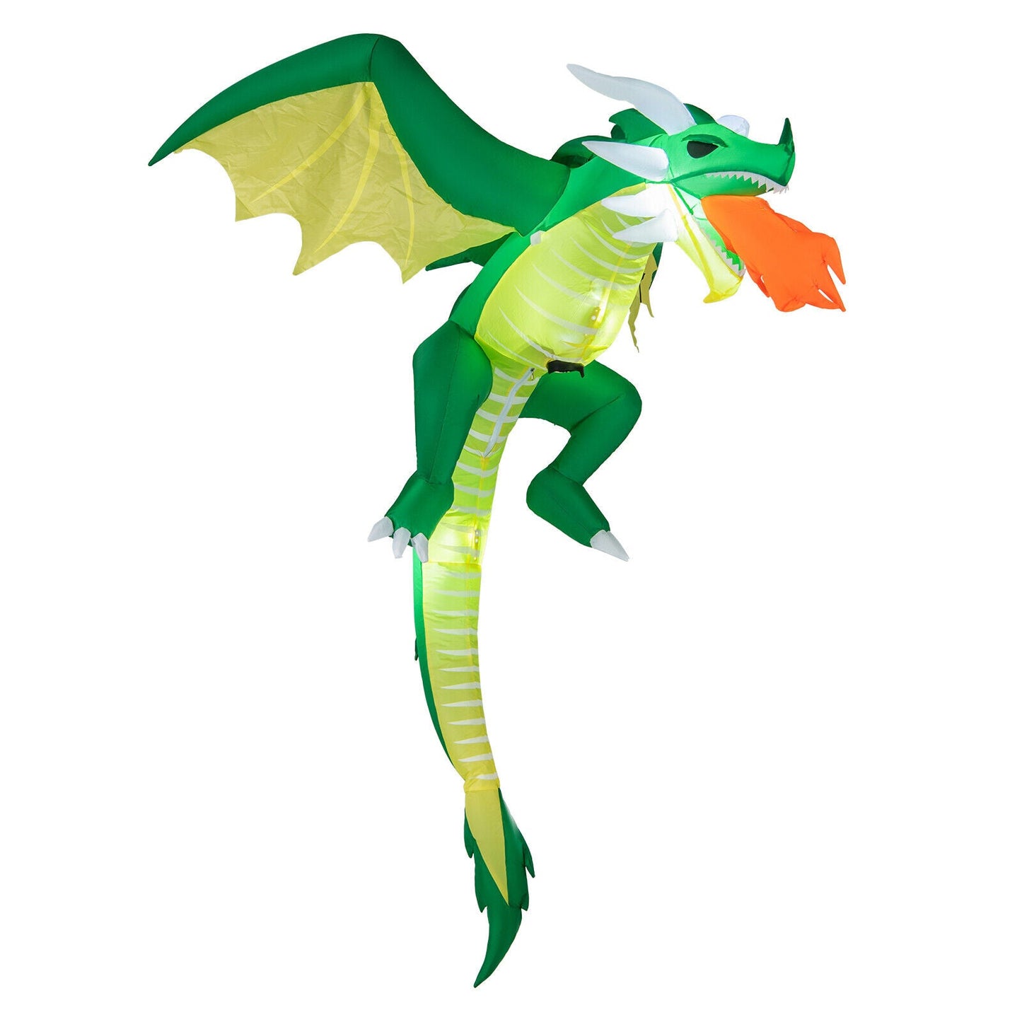 5ft hanging Halloween dragon inflatable DirectDeals with green body, orange flame on Tampa Home & Garden Store
