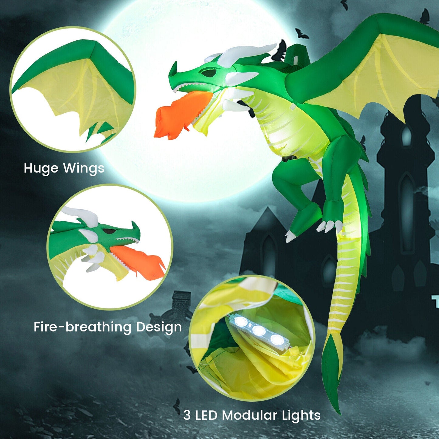 5 ft Hanging Halloween Inflatable Dragon DirectDeals, green dragon with yellow underbelly on Tampa Home & Garden Store