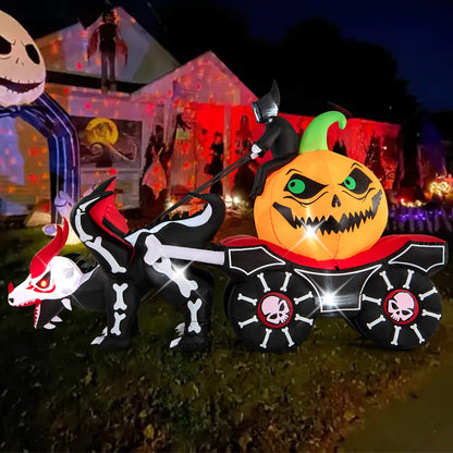 Halloween Inflatable LED pumpkin carriage with skeleton dragon, green stem DirectDeals on Tampa Home & Garden Store