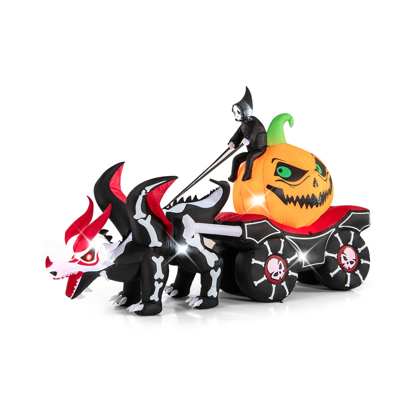 Halloween Inflatable LED Carriage with Pumpkin and Skeleton Dragon, orange pumpkin head, black dragon on Tampa Home & Garden Store