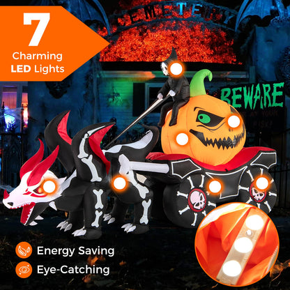 Halloween Inflatable LED Carriage with Pumpkin and Skeleton Dragon, orange pumpkin, DirectDeals on Tampa Home & Garden Store