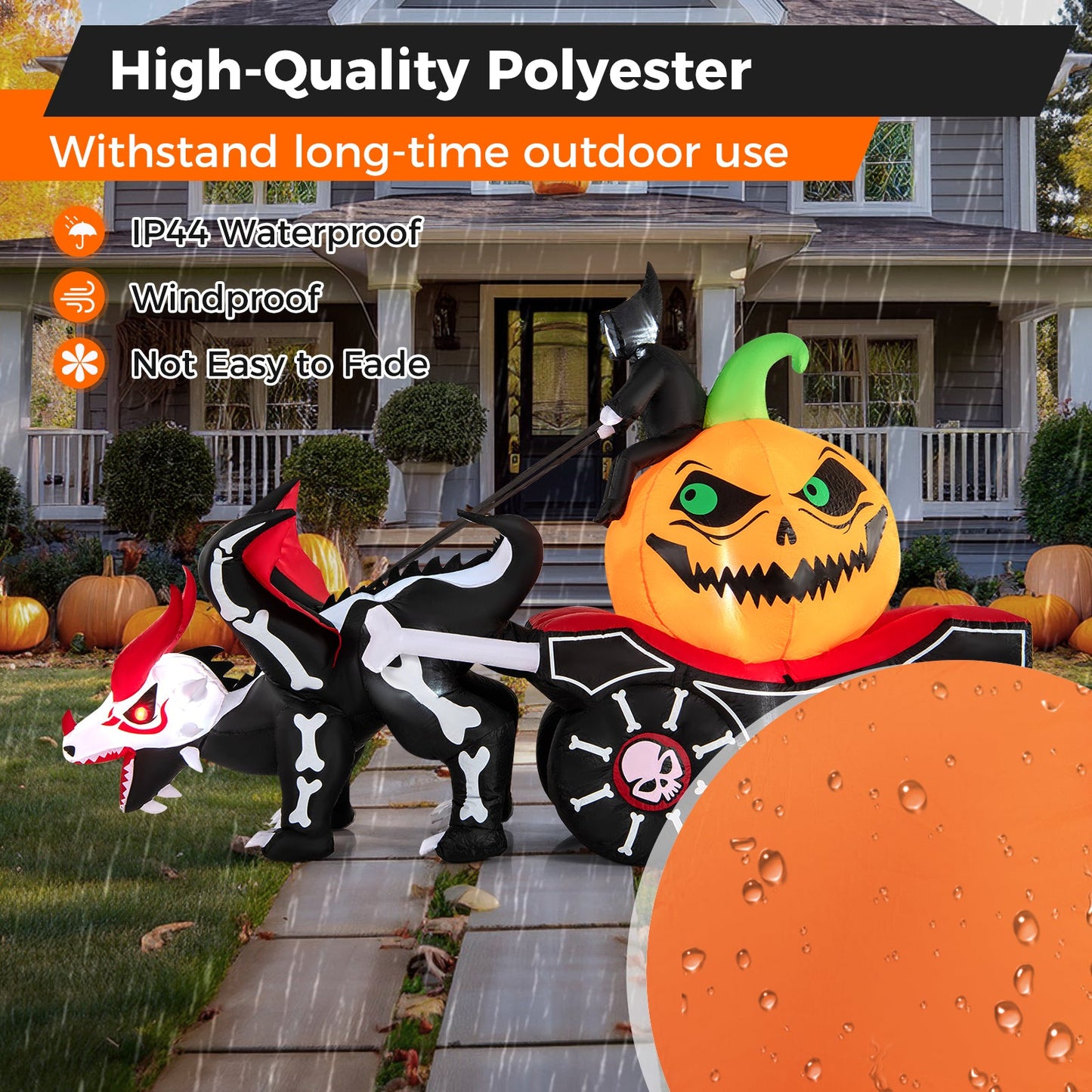 Halloween Inflatable LED Carriage with Pumpkin and Skeleton Dragon DirectDeals, decor on Tampa Home & Garden Store