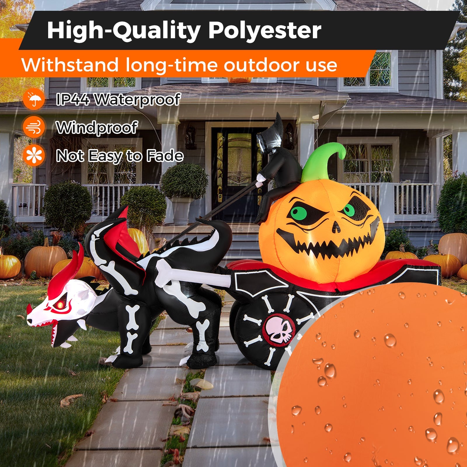 Halloween Inflatable LED Carriage with Pumpkin and Skeleton Dragon DirectDeals, decor on Tampa Home & Garden Store