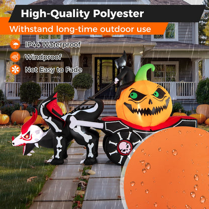 Halloween Inflatable LED Carriage with Pumpkin and Skeleton Dragon DirectDeals, decor on Tampa Home & Garden Store
