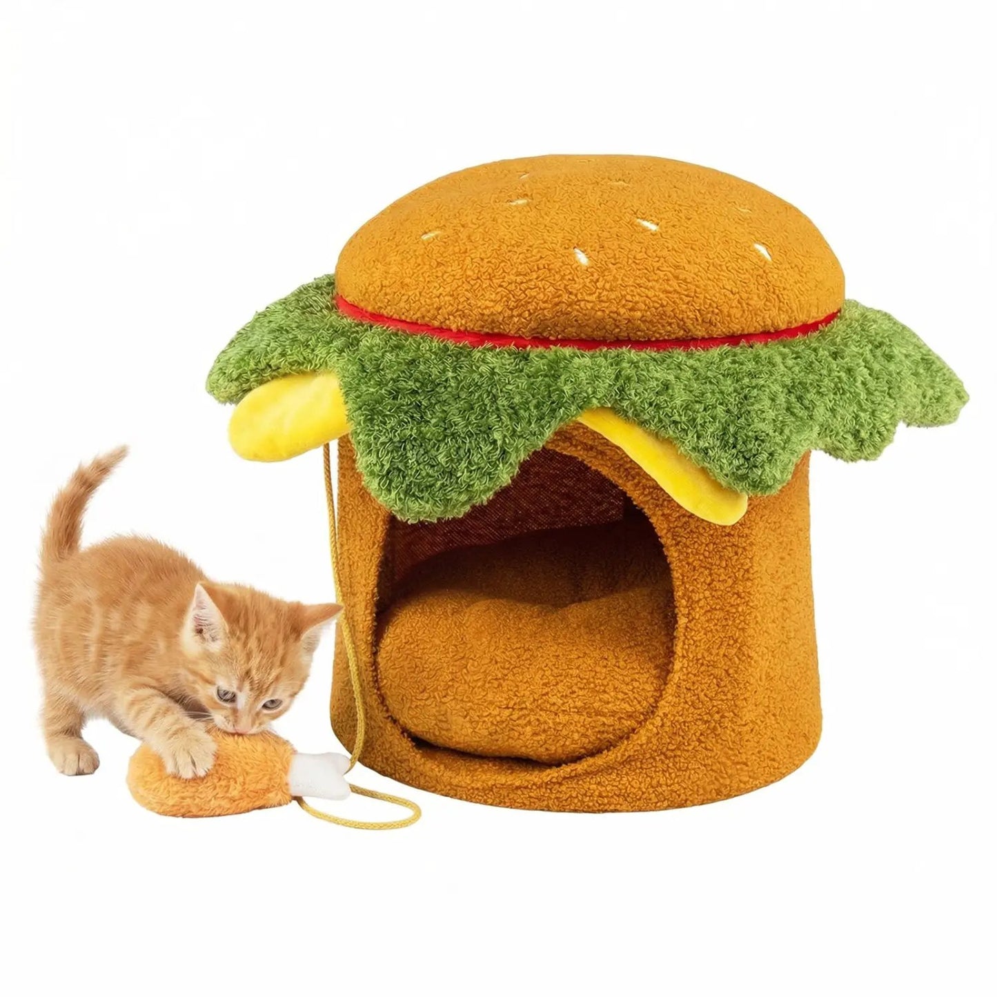 Hamburger Cat Nest with Drumstick Toy and Cushion