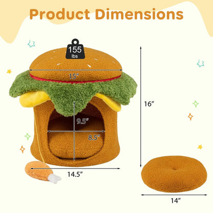 Hamburger Cat Nest with Drumstick Toy and Cushion