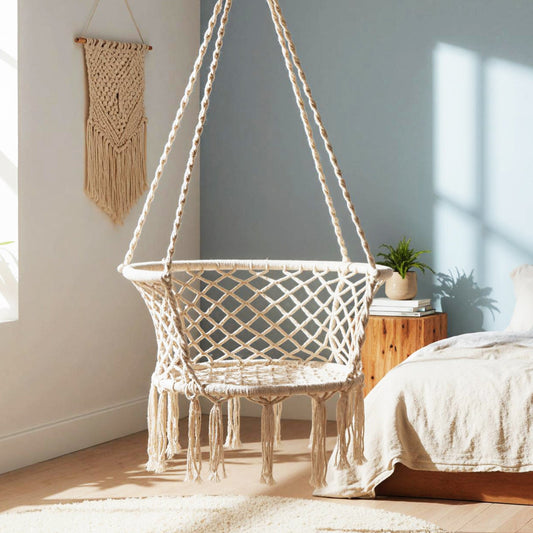 Hammock Chair Macrame Swing Hanging Cotton Rope Chair-Beige - Tampa Home & Garden Store