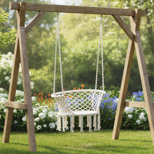 Hammock Chair Macrame Swing Hanging Cotton Rope Chair-Beige - Tampa Home & Garden Store