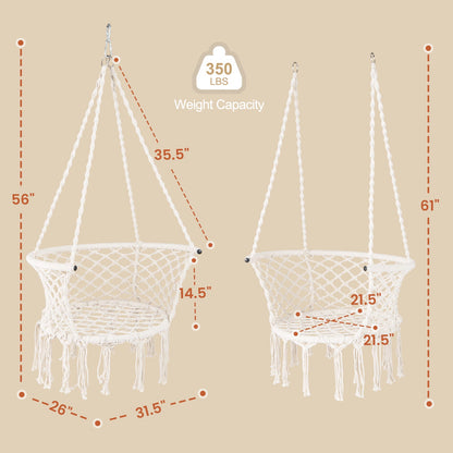 Hammock Chair Macrame Swing Hanging Cotton Rope Chair-Beige