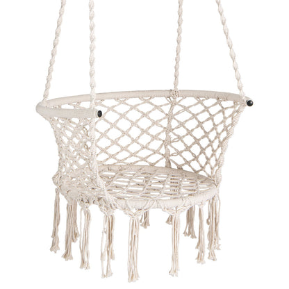 Hammock Chair Macrame Swing Hanging Cotton Rope Chair-Beige