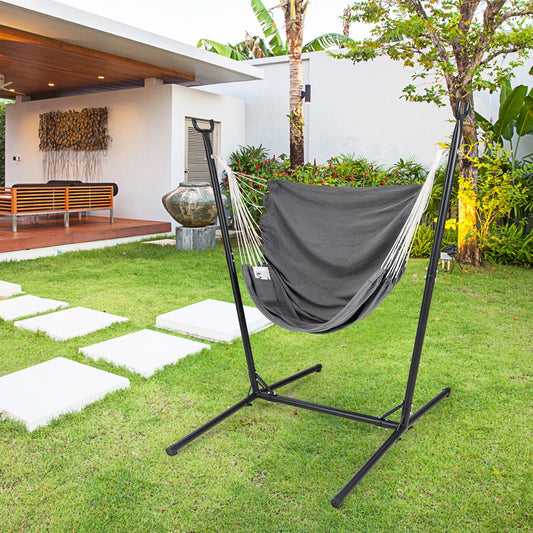 Hammock Chair with Stand 6-Position Adjustable Height and Side Pocket-Gray - Tampa Home & Garden Store
