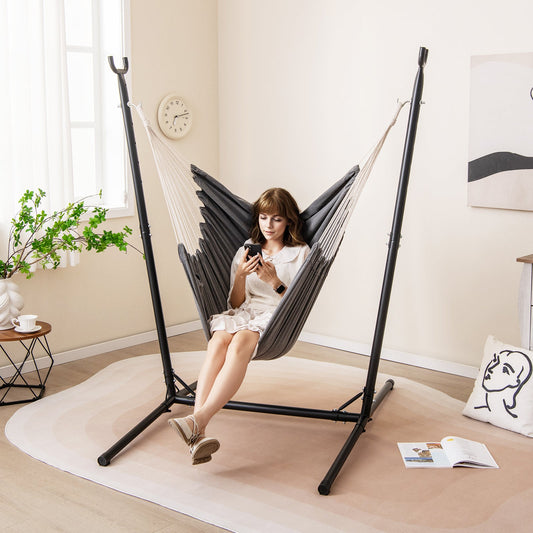 Hammock Chair with Stand 6-Position Adjustable Height and Side Pocket-Gray - Tampa Home & Garden Store