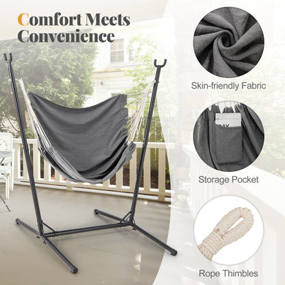 Hammock Chair with Stand 6-Position Adjustable Height and Side Pocket-Gray